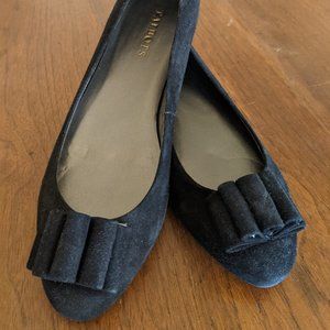 Talbots Briana black suede bow flats sz 9